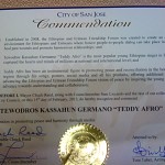 Teddy Afro accepted  an Commendation Award from the City of San Jose